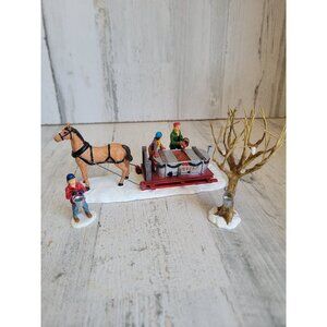 Lemax maple syrup sled Canadian unique village accessory Xmas set